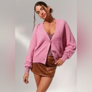 Urban outfitters Thea fuzzy pink oversized cardigan